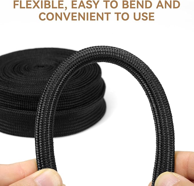 Polyamide Cable Sleeve, 10ft Flexible Expandable Braided Sleeving, Cable Management Sleeve for TV Computer Office Home Entertainment (Black, 1/2")