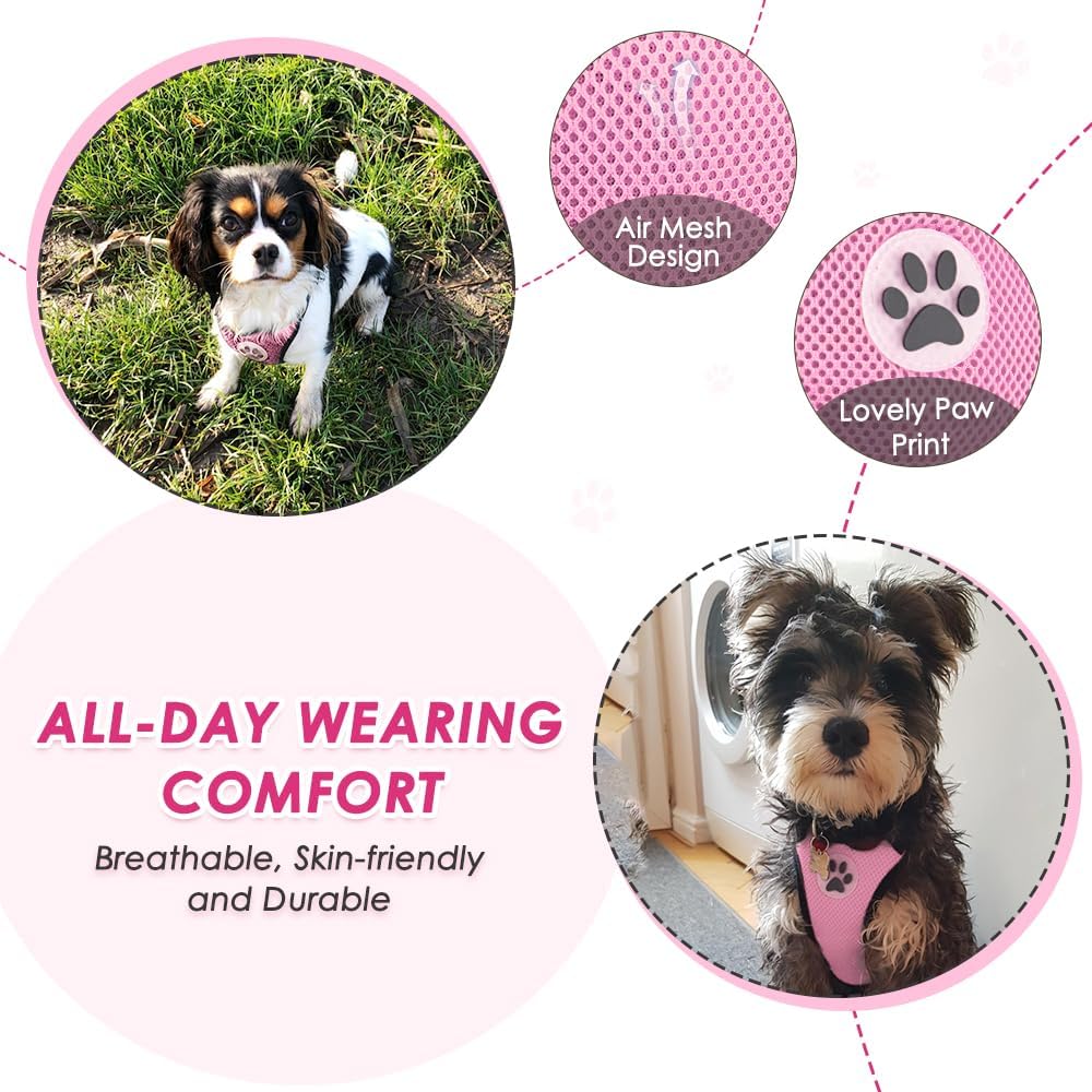 Lukovee Dog Seat Belt for Car, Adjustable Dog Car Harness for Large Medium Small Dogs, Soft Padded & Breathable Mesh Dog Seatbelt with Car Strap and Carabiner(Pink Double Clip,Large)
