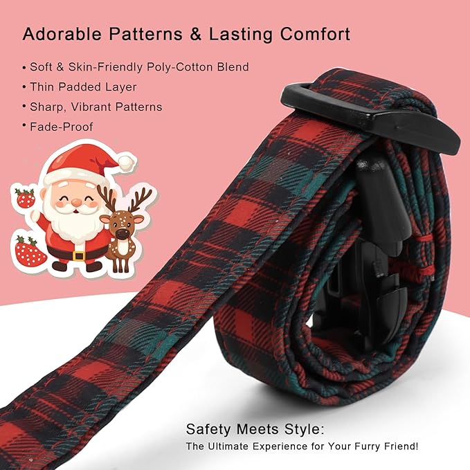 Christmas Dog Collar for Puppy Small Dogs - Vintage Red Green Tartan Christmas Collars for Dogs, Soft Adjustable Winter Holiday Dog Collars with Quick Release Buckle XS