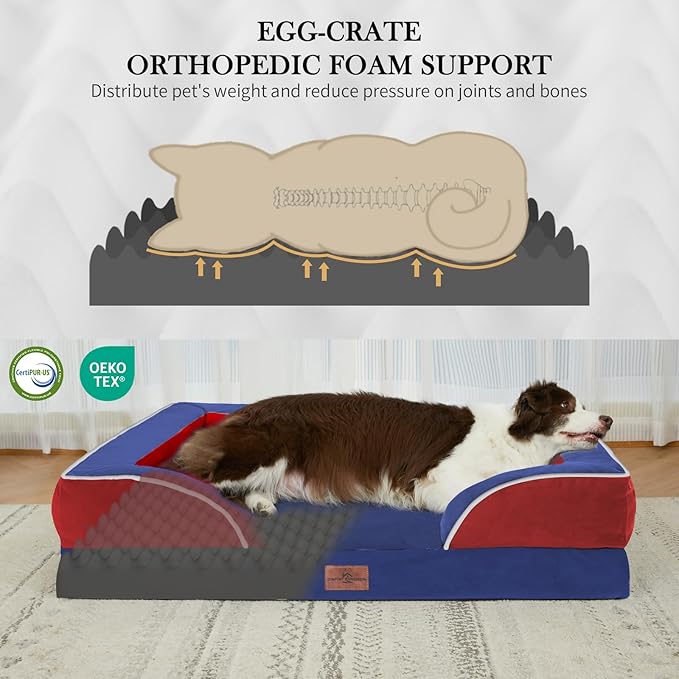 Comfort Expression Orthopedic Dog Bed for Large Dogs 36x27 Inch, Waterproof Egg Crate Foam Large Pet Bed with Removable Bolsters, Dog Couch with Washable Cover & Non-Slip Bottom, American Flag 4