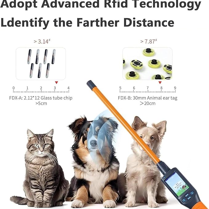 Dog Cat Chip Reader Scanner, Pet Tag Display, Tag Reader for Animals,Handheld Universal RFID Tag Identifier, 20000 Data Storagecompatible with Fdx-B, Fdx-A, Hdx Iso11784/85