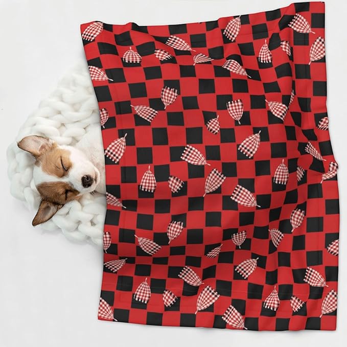 Double Sided Pet Mat for Dog Bed Topper Cat Blanket Furniture Protector, Red Black Buffalo Check Plaid Pattern, Reversible Plush with Tactile Dot Pattern for Style Change