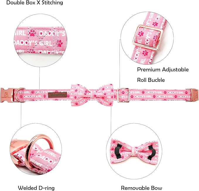 Lionheart Glory Bow Collar for Valentine's Day and Spring - Large Dog Collar With Bowtie, Pink Pet Collar