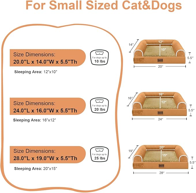 Small Dog Bed Orthopedic Washable: Beds Bolster Small Sized Dogs Bed Egg Crate Foam Couch Sofa Waterproof with Removable Cover - Orange