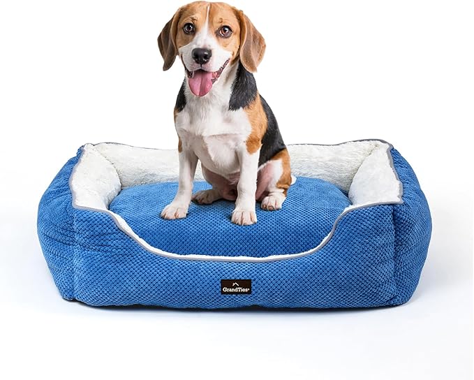 GRANDTIES Fluffy Dog Beds for Small Medium Large Dogs & Cats, Machine Washable Dog Bed, Rectangle Breathable Soft Calming Sleeping Pet Beds Warming with Waterproof & Non-Slip Bottom (M 30", Azure)