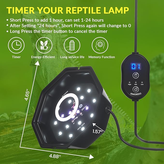 GlowUp UVA UVB Reptile Light 10W, LED UVB Light Bulb Fixture 120V with Dimming for Bearded Dragons, Turtles, Chameleons - 2 Modes UVA UVB Light Suitable for Tropical & Desert Reptiles