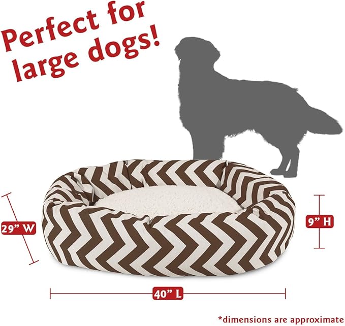 Majestic Pet 40 Inch Chevron Sherpa Calming Washable – Cozy Soft Round with Spine for Head Support - Fluffy Donut 40x29x9 (inch) – Round Pet Large - CHOCOLATE