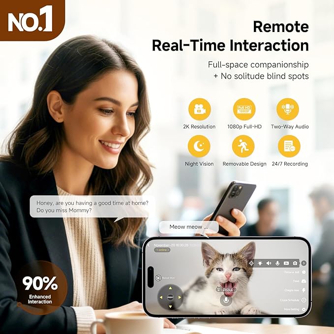 PMATE Self-Moving Pets Camera AI-Powered Rover with Auto Tracking & Patrol, 2K Live View, Night Vision, 2-Way Talk, and Auto-Recharge,(Blue)