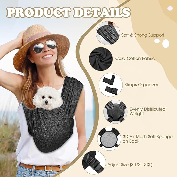 Dog Sling, Front Facing Dog Slings for Small Dogs, Adjustable Hands Free Puppy Sling, Pet Slings Carrier for Small Dogs Cats 0-11lbs for Travel or Daily Use, Reducing Back Pain (Black)