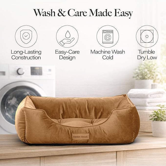 Modern Threads Luxury Dog Bed - Comfortable Tufted Velvet Cushion for Small to Large Dogs - Machine Washable - Durable & Cute Sleep Space for Pets - Pamper Your Pet with Cozy Beds - Caramel