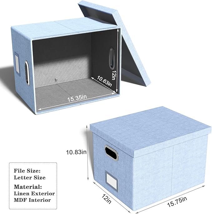 2 Pack File Storage Organizer, Filing Box, Portable File Box with Lid, Fit for Letter/Legal File Folder Storage, Document Organizer, Sky-blue