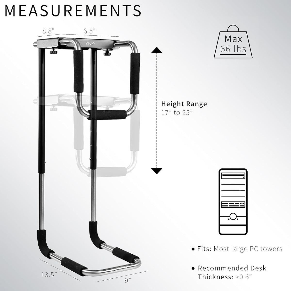 VIVO X-Large Heavy Duty Adjustable Computer CPU Tower Stand with Secure Locking, Holds up to 66 lbs, MOUNT-PC04L