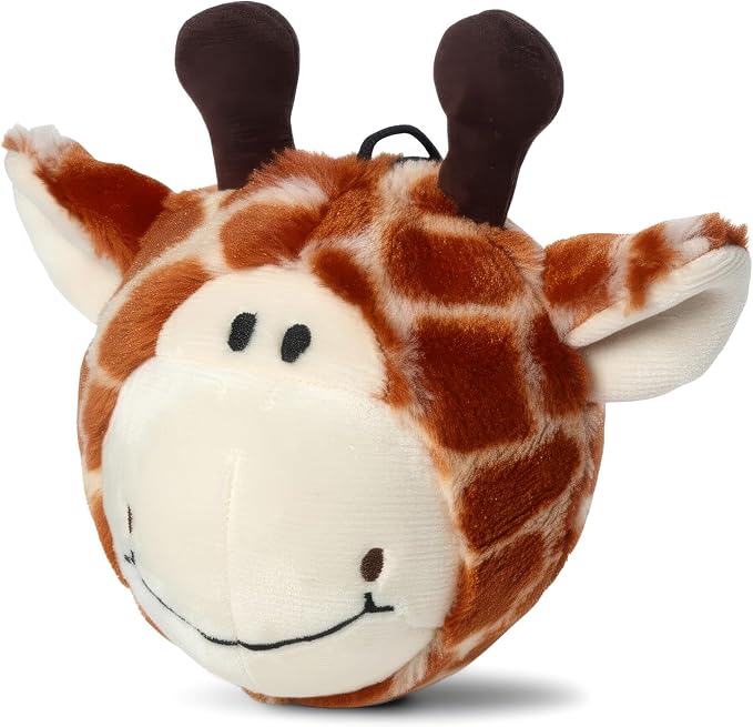 Pet Lou 4 Inch EZ Squeaky Giraffe Ball Dog Plush Toy, Stuffing-Free Soft Plush, Durable Bouncy Squeaker Ball, Floats in Water, Small & Medium Breed Chew Toys