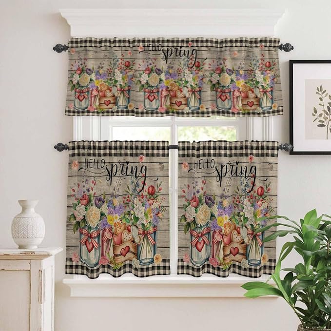 Spring Flowers Kitchen Curtains Set 3 Piece