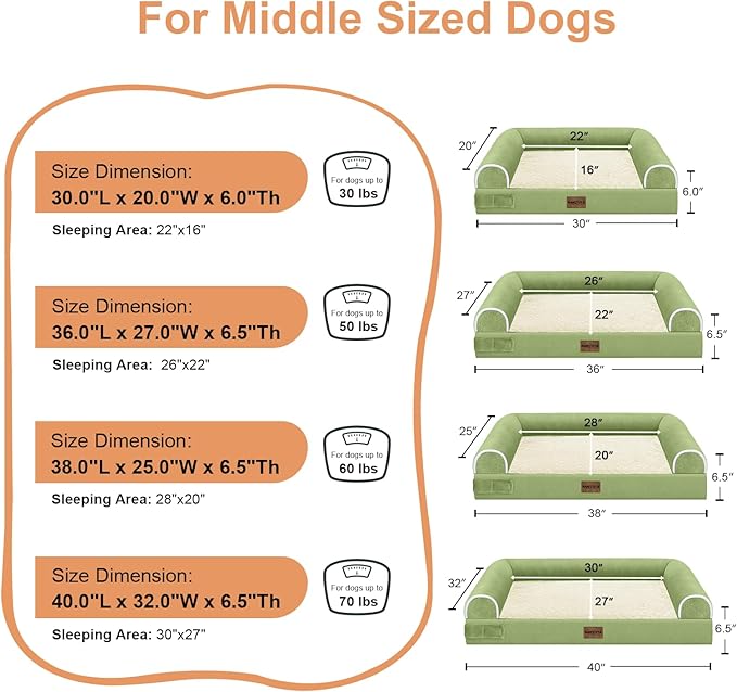 Large Dog Bed Orthopedic Washable: Beds Bolster XL Bed Medium Large Dogs Egg Crate Foam Couch Sofa Waterproof with Removable Cover - Grass Green