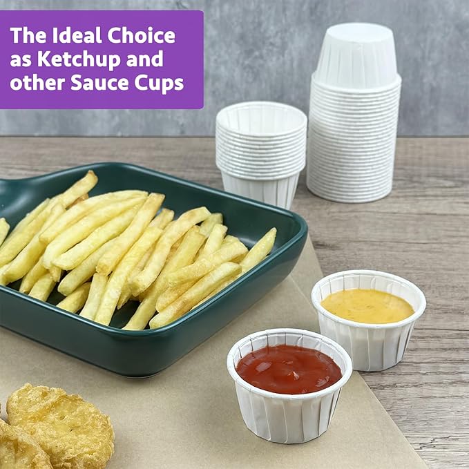 CAMKYDE 1000 pcs Ketchup Cup Small Paper Cups 1 oz, Leak-Proof Food Safe Disposable Condiment Cups Sample Medicine Cup (Pack of 1000)