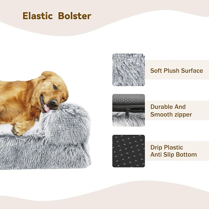 Orthopedic Dog Bed for Extra Large Dogs Breeds, Dog Sofa Beds with Pillow,High Density Egg Crate Foam Dog Beds,Waterproof Deluxe Plush Couch Dog Bed with Removable Washable Cover