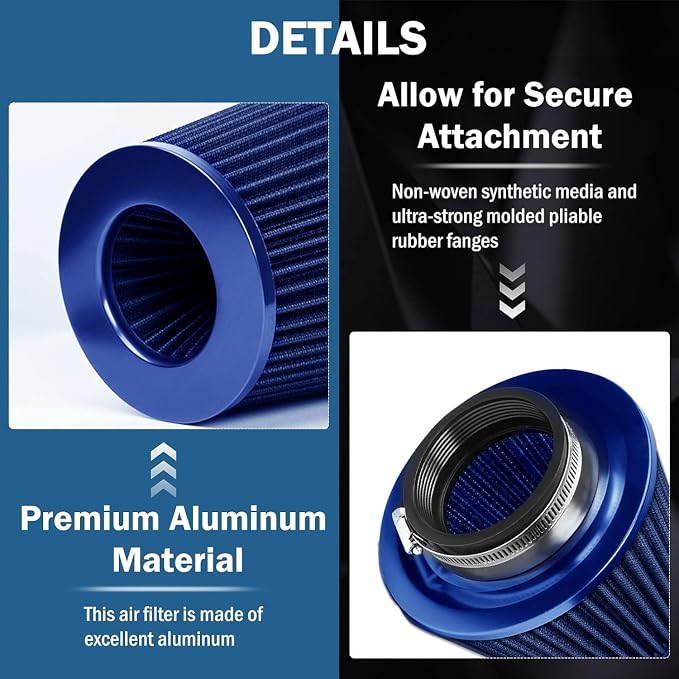 Universal Clamp-On Air Intake Filter, High Performance, Washable Filter