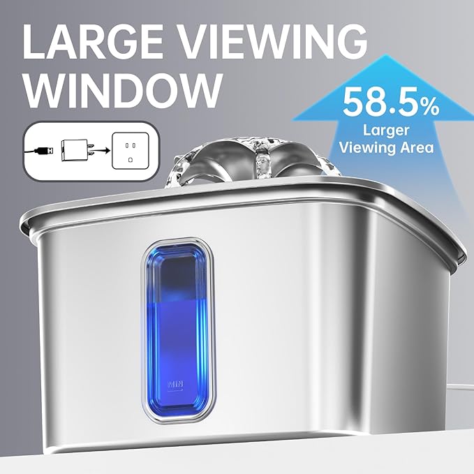 Veken Innovation Award Winner Stainless Steel Cat Water Fountain, 108oz/3.2L Automatic Pet Fountain Dog Water Dispenser with Replacement Filters & Silicone Mat for Cats, Dogs, Multiple Pets (Silver)