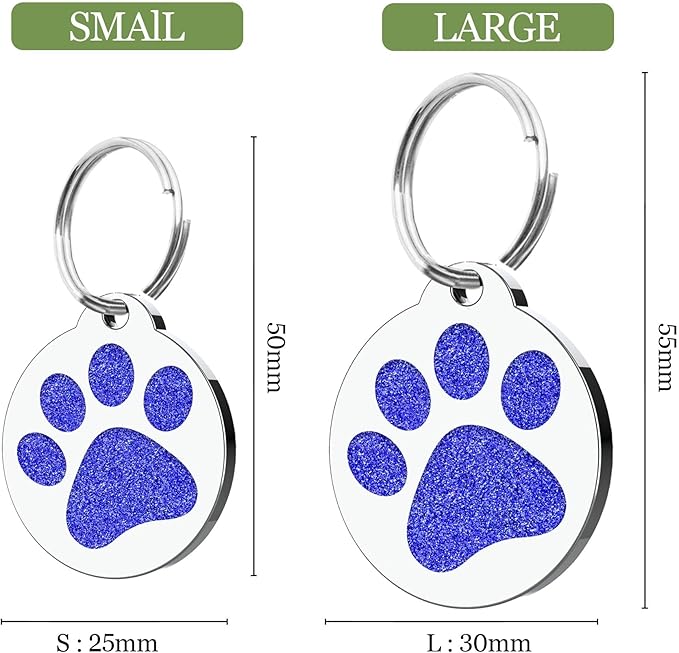 Dog Tags Personalized for Pets Dog Name Tags Personalized Dog Tag Engraved with Any Name & Text Custom Dog ID Tags Glitter Bone ID Tag for Puppy Cat (Silver-Round, S)