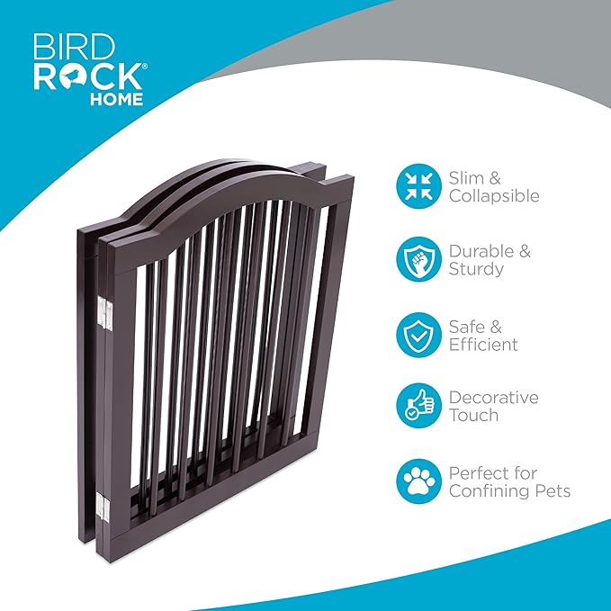 INTERNET'S BEST Arched Top Dog Gate | 3 Panel, 24" H Wooden Pet Barrier for Dogs or Cats | Freestanding Folding Room Divider for Doorways, Hallways, Stairs, and Porch | Portable, Extra Wide | Espresso