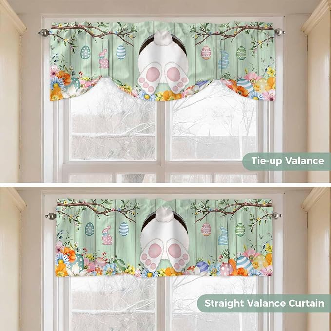 Easter Tie Up Valance Curtains for Windows, Kitchen Curtains Window Shades