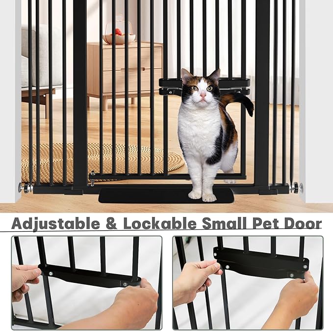 55 Inch Extra Tall Pet Gate with Small Cat Door, 29.55"-40.55" Adjustable Wide Dog Gate, Tall Cats Gates for Doorway, Stairs, House(Black)