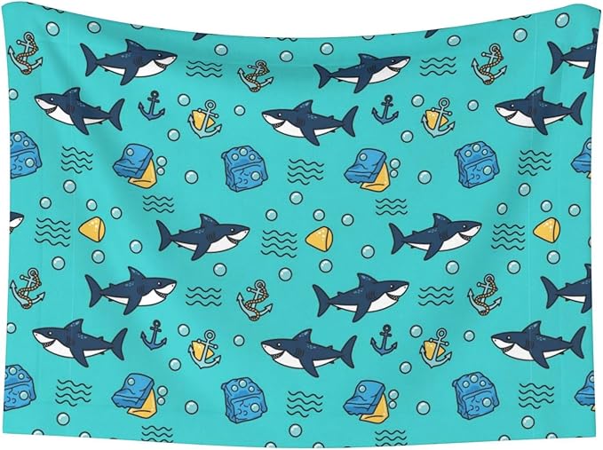 Double Sided Pet Bed Blanket for Added Cushion Warmth, Cute Shark and Anchor, Reversible Cover with Textured Dot Surface for Existing Beds Standalone Mat