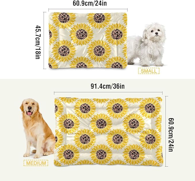 Leopard Print Sunflower Pet Bed Cute Dog Bed Mat Absorbing Non Slip Pad Pet Sleeping Mat for Small, Medium, and Large Dogs Puppy Cat 24 in x 18 in