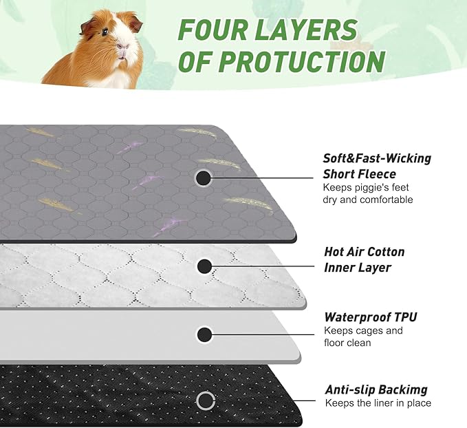 2Pcs Guinea Pig Cage Liners,Guinea Pig Fleece Cage Liners48''X60'' Super Absorbent Washable Pee Pads Reusable for Rabbit Hamster Chinchilla