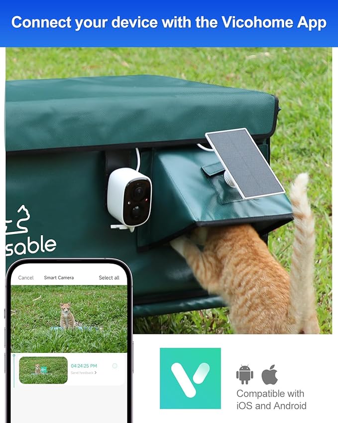 rolimate Wireless Solar Smart Pet Camera for Outdoor cat House, IP65 Weatherproof, Motion Detection, 2-Way Audio, Night Vision, SD Local & Cloud Storage, Compatible with Alexa (2)