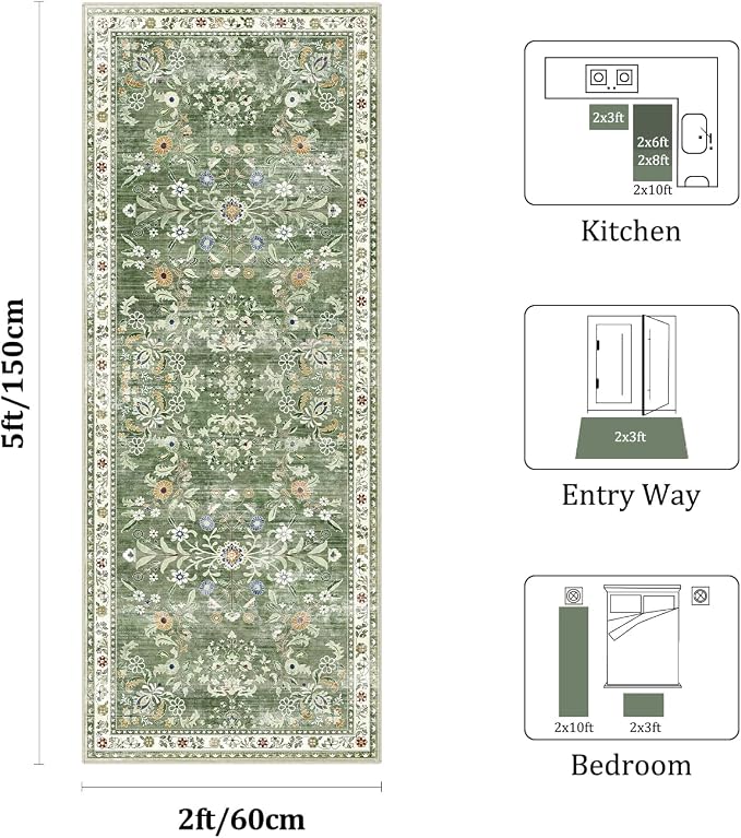 Yamaziot Washable Runner Rug 2x5 – Non Slip Boho Floral Hallway Runner Rug
