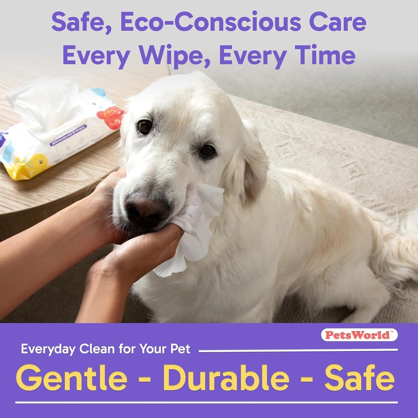 PETSWORLD Pet Wipes for Dogs & Cats, Unscented, Hypoallergenic, Chemical-Free, Biodegradable (98%), Thick & Durable, Textured Grooming Wipes (Unscented, 50 Count)