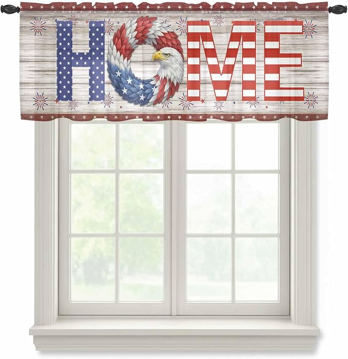 4th of July Sheer Valances for Windows 60"x18", Light Filtering Kitchen