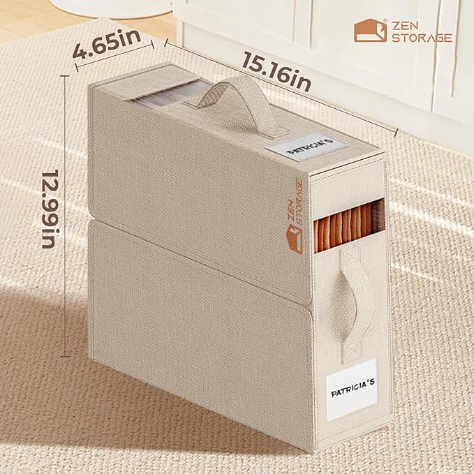 12Pack Sheet Organizers and Storage - King/Queen Size Sheet Storage Organizer with Window, Foldable & Dustproof Sheet Organizer for Linen Closet for Summer Blankets & Sheet Sets,Beige