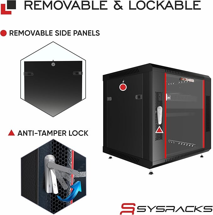 Sysracks 9U Wall Mount Server Rack Cabinet, 19” Locking Network Rack, 24” Deep