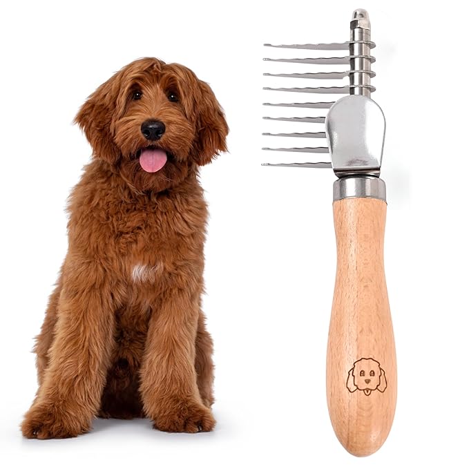 We Love Doodles Dog Dematting Brush & Rake, Detangler Brush for Dogs, Comb Tool for Grooming, Best for Doodles, Poodles, Goldendoodles, Cats & Other Pets, Matted Fur Removal On Undercoat, Small