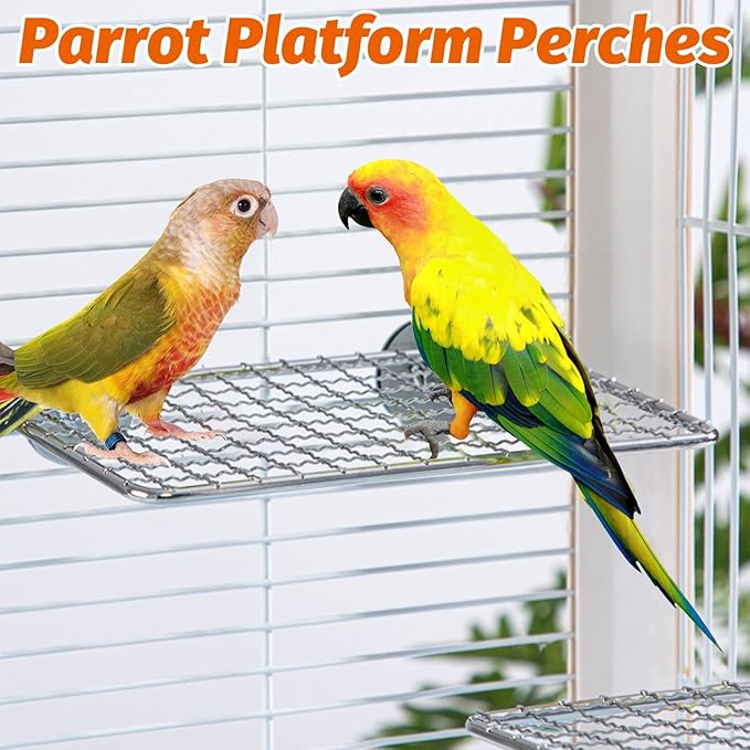BNOSDM 2 Pack Bird Perch Platform Stainless Steel Birds Perches Parrot Shelf Training Stand Small Animals Cage Accessories for Parakeets, Budgies, Conures, Cockatiels, Lovebirds (L)