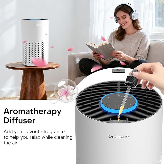 Air Purifiers for Home Bedroom Up to 1250 Ft² - H14 HEPA Air Purifier with Aroma & Sleep Mode - 24dB Small Room Air Purifier for Allergies, Smoke, Dust, Pollen, Pet Dander,4000B,White