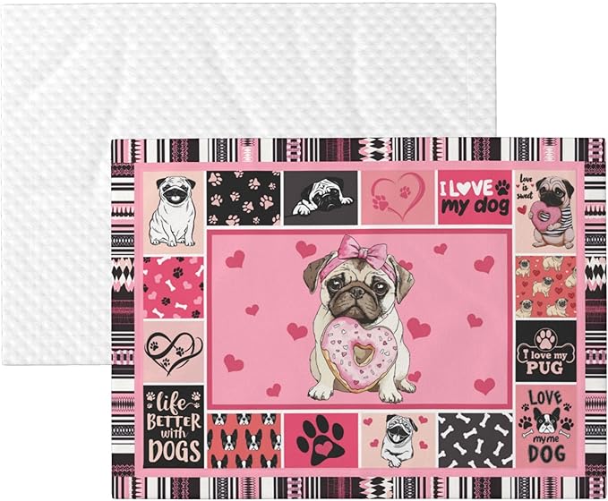 Pug Blanket for Pet - Pink Throw Blanket 40x30 Paw Print Couch Blankets for Puppy Dogs Cats