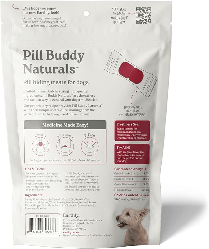 Earthly Pill Buddy Naturals - Beef Recipe Pill Hiding Treats for Dogs - Make A Perfect Pill Concealing Pocket Or Pouch for Any Size Medication - 90 Servings