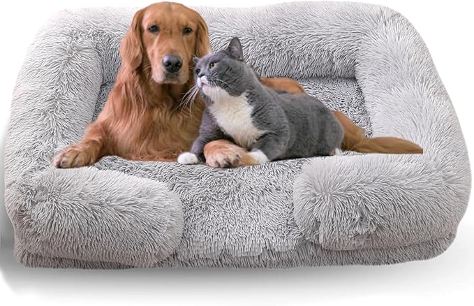 Dog Beds Medium Large Size Dog, Calming Dog Bed with Removable Washable Cover, Waterproof Lining and Nonskid Bottom(Light Gray,S)