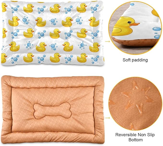 Emelivor Yellow Duck White Dog Cat Bed Washable Crate Pet Bed Anti-Slip Comfortable Durable Dog Crate Bed for Indoor Small Medium Large Dogs,36x24in