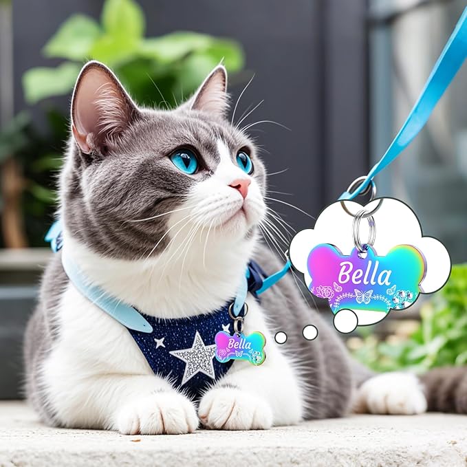 YEHANTI Dog Tags Personalized for Pets with Name Pattern Art Design - Engraved with Laser - Stainless Steel Cats Dogs ID Tags - Stylish Dog Collar Accessories (Paw Print Bone)