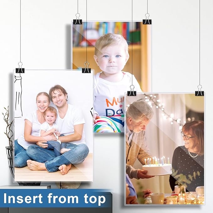 Henoyso 50 Pcs 11" x 17" Rigid Print Protectors, Heavy Duty Hard Plastic Sheet Page Protectors Crystal Menu Holder Clear Poster Sleeve Top Loading Frame for Magazine Photo Paper Poster Prints