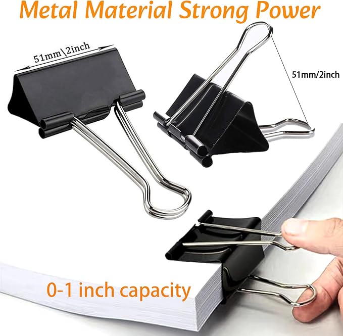 Extra Large Binder Clips 2 Inch (60 Pack), Heavy Duty Big Binder Clips Big Paper Clamps for Office and Home Supplies, Black