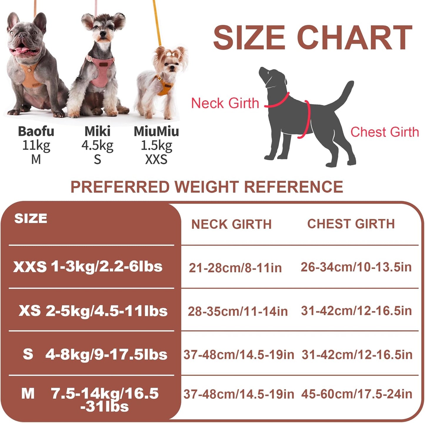 Puppytie No Pull Dog Harness with Multifunction Dog Leash,Soft Adjustable No Choke Escape Proof Pet Harness Vest for Medium Dogs or Large Dogs,Brown Caramel,M