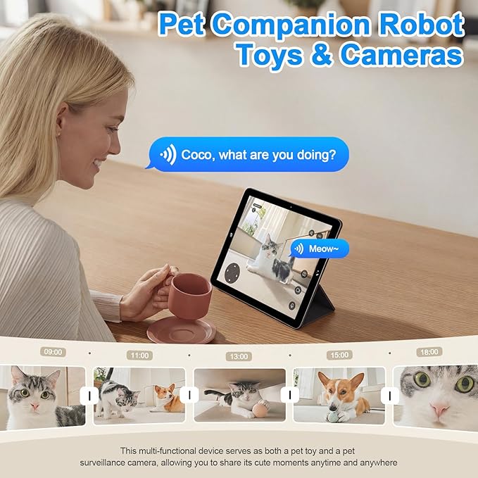Pet Robot Camera,Movable Robot Pet Cam Indoor with Phone APP,Long Distance on Wheels,Home Security Robot 720P Cat Camera Night Vision,2-Way Talk WiFi Cam Pet with 2.4G