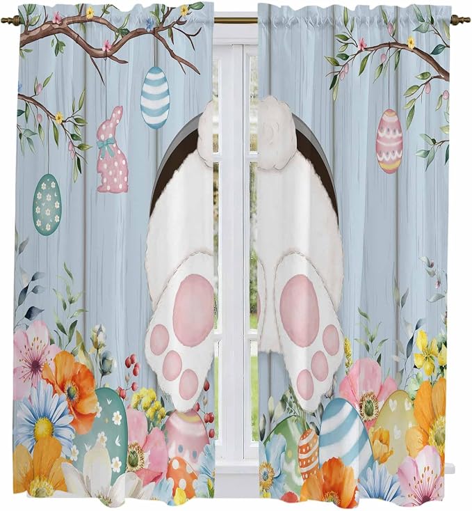 Easter Window Curtains 63 Inch Long 2 Panel Set, Rod Pocket Bedroom Curtains &
