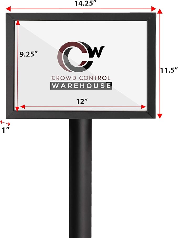 Crowd Control Warehouse Pedestal Standing Floor Sign Frame with Sloped Base, 11 x 14 Inch Horizontal, Polished Stainless Steel